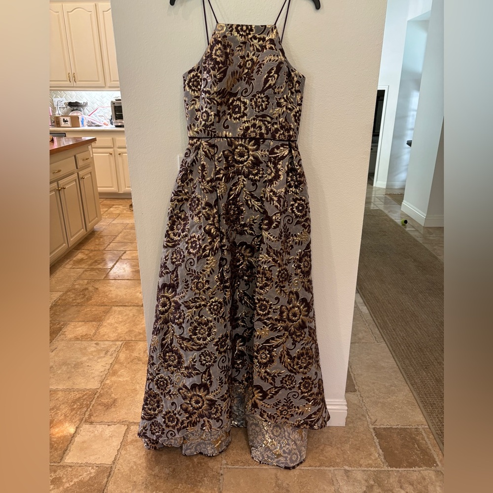 Betsy & Adam Brand New Burgundy & Gold Formal Evening Gown with Tags - Size 10